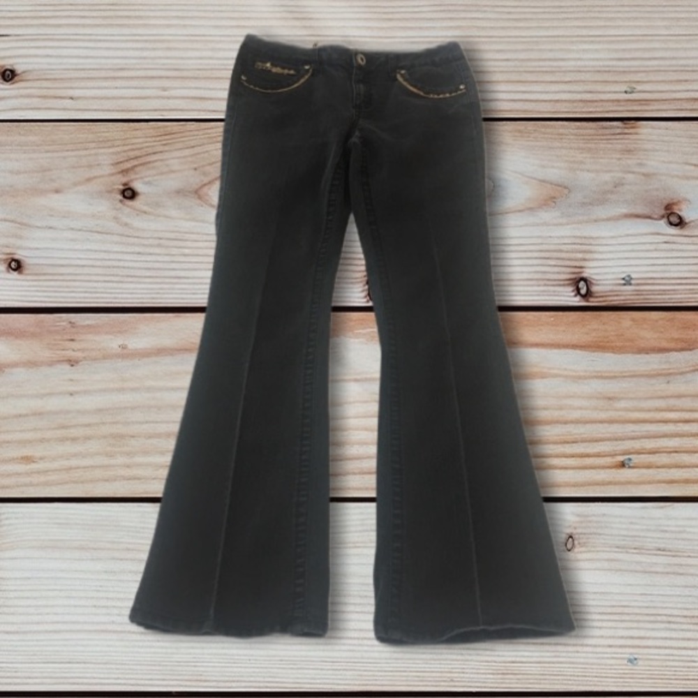 Cache Leopard Trim Black Boot Cut Jean Size: 6 - Picture 5 of 11